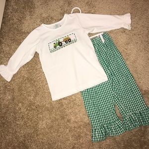 2t girls corn and tractors smocked outfit